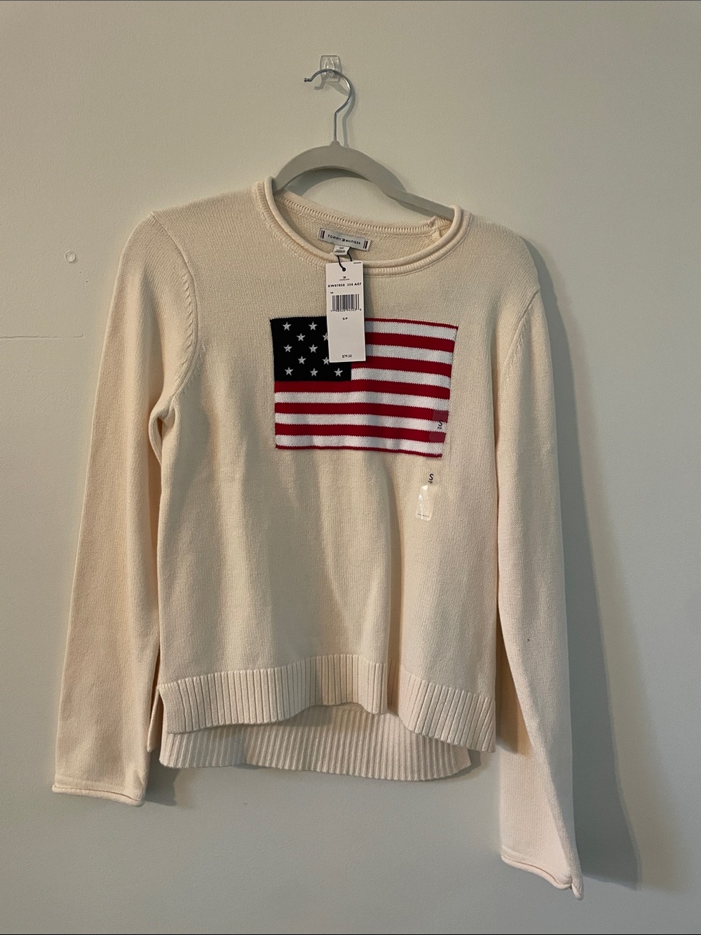 Tommy Hilfiger Cream Knit Sweater with Flag Motif